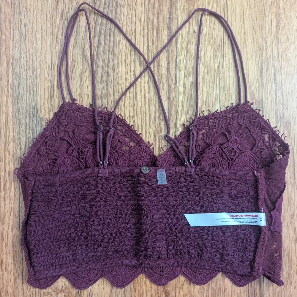 Free People Ilektra Bralette Burgundy Small NWOT